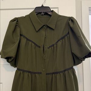 Olive Green Puff Sleeve Dress